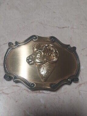 ​Vintage 1978 Raintree Big Horn Ram Belt Buckle Western 3D Brass Tone